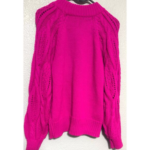 Who What Wear Magenta Pink Knit Sweater Women’s Medium Chunky Long Sleeves Cozy - Picture 5 of 6